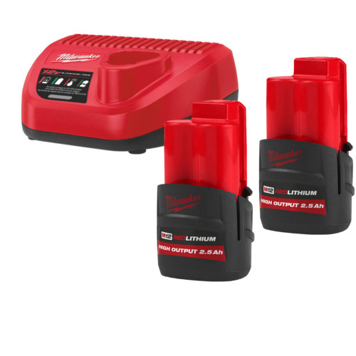 Milwaukee M12 2.5Ah High Output Battery x2 & Charger Kit M12HNRG-252