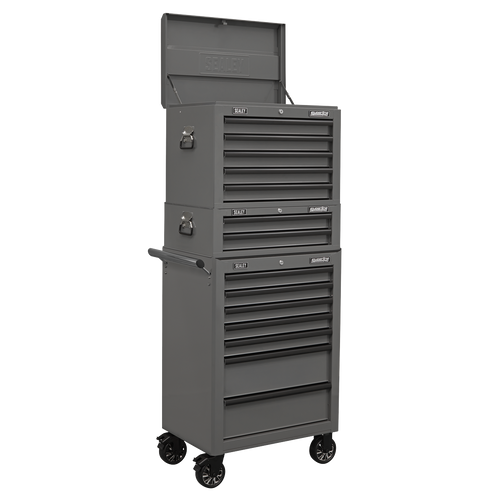 Sealey Topchest, Mid-Box Tool Chest & Rollcab Combination 14 Drawer - Grey APSTACKTGR