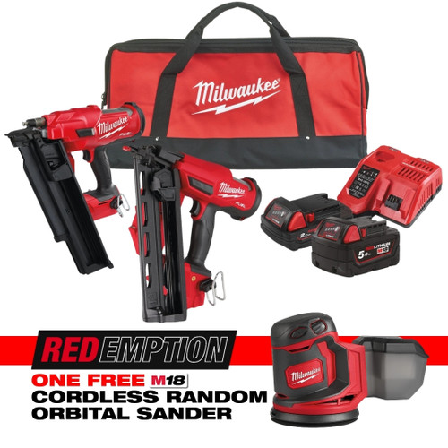 Milwaukee M18FPP2BE-522B M18 Fuel Nailer Power Twin Pack GB2 REDEMPTION