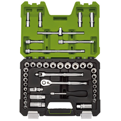 Draper Expert MM/AF Combined 41 Piece Socket Set, 3/8" Sq. Dr., Green 04464