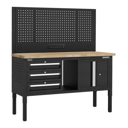 Sealey Superline PRO Modular Workbench with 3 Drawers & Cupboard Wooden Worktop 1525mm APMWB60COMBO2W