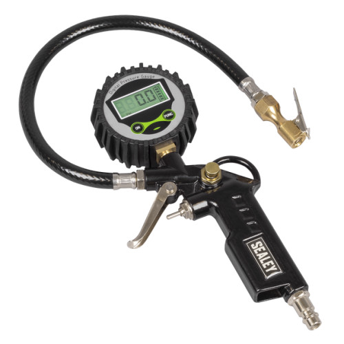Sealey Digital Pistol Grip Tyre Inflator with Clip-On Connector SA332D