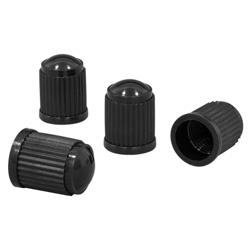 Sealey Plastic Valve Caps 4pc - Black VCP4