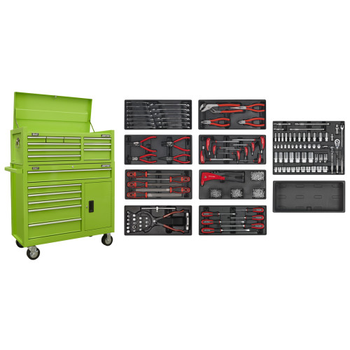 Sealey American PRO Topchest & Rollcab Combination 15 Drawer with 117pc Tool Kit - Green AP41STACKHVCOMBO
