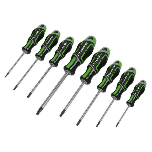 Screwdriver Set 8pc Security TRX-Star* GripMAX® - Hi-vis Green | High quality Chrome Vanadium satin finished shafts with shot blasted and magnetized tips. | toolforce.ie
