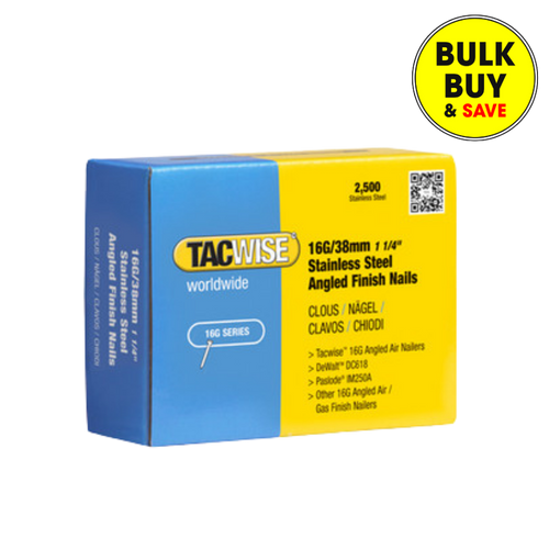 Tacwise 16G/38mm Stainless Steel Angled Finish Brad Nails 1223
