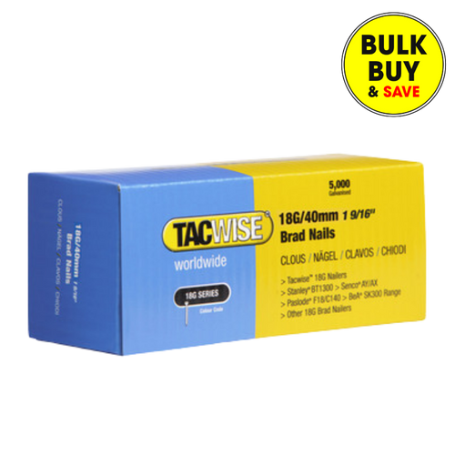 Tacwise 18G/40mm Galvanised Brad Nails, Pack of 5000 0400