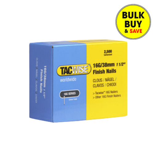 Tacwise 16G/38mm Galvanised Finish Nails, Pack of 2500 0296