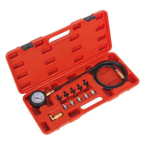Oil Pressure Test Kit 12pc | Ø65mm Gauge fitted with heavy-duty cover. | toolforce.ie