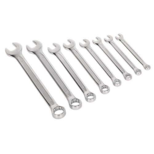 Combination Spanner Set 8pc Cold Stamped Metric | Slim style Chrome Vanadium steel spanners with a satin polished finish for corrosion resistance. | toolforce.ie