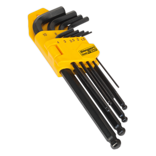 Ball-End Hex Key Set 9pc Long Metric | Manufactured from heat treated and hardened Chrome Vanadium steel with a blackened finish. | toolforce.ie
