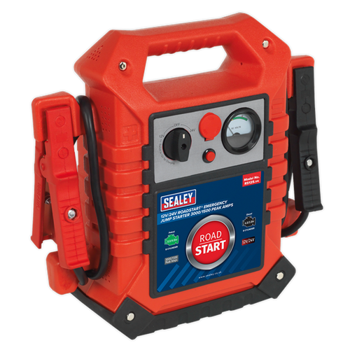 RoadStart® Emergency Jump Starter 12/24V 3000/1500 Peak Amps | Composite case with battery clip storage lugs and carry handle. | toolforce.ie