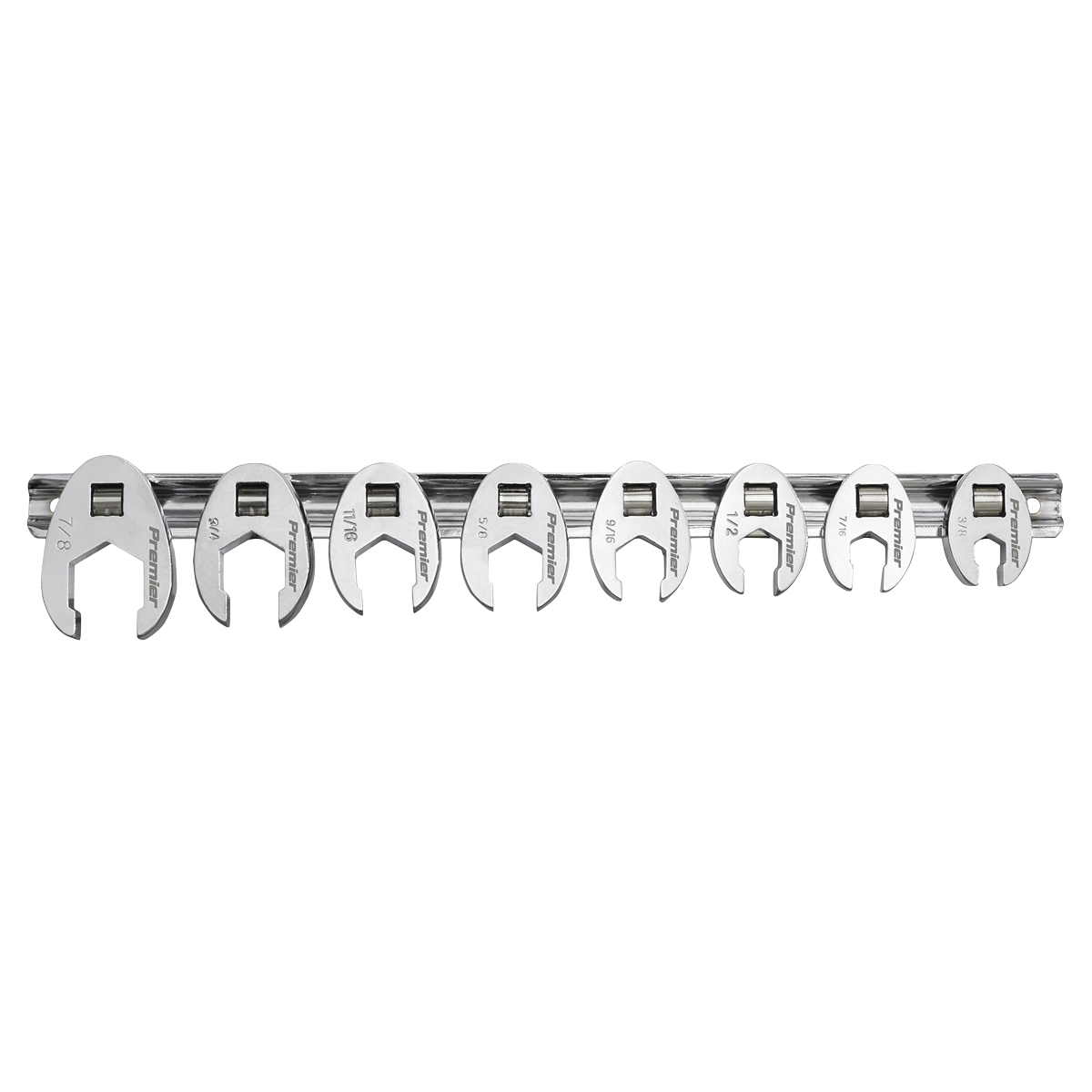 Sealey 8pc 3/8"Sq Drive Crow's Foot Spanner Set - Imperial AK599 | Chrome Vanadium steel jaws with 3/8"Sq drives suitable for limited access applications. | toolforce.ie