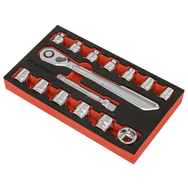 Low Profile Socket Set 15pc 1/2"Sq Drive Metric - Platinum Series | Manufactured from hardened and tempered Chrome Vanadium steel with a micro satin finish. | toolforce.ie
