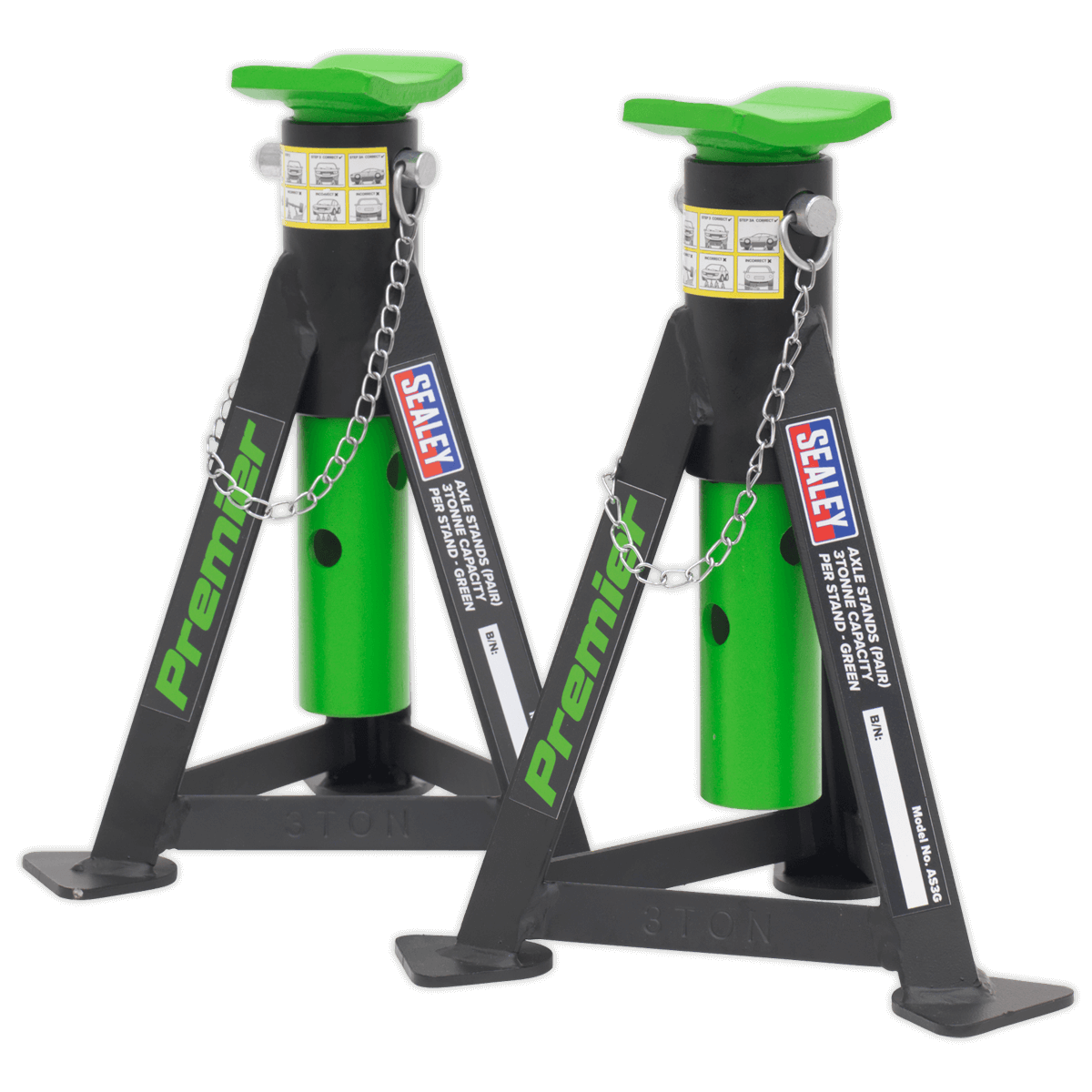 Sealey Axle Stands (Pair) 3tonne Capacity / Stand AS3G | The heavy gauge steel frame and welded construction gives superior strength and safety. | toolforce.ie
