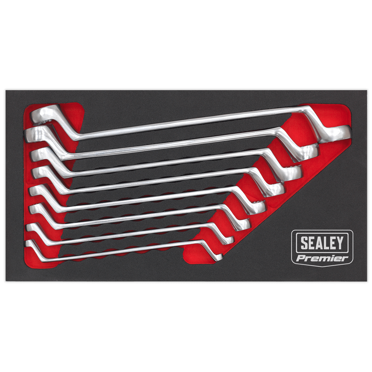 Sealey 8pc Offset Double End Ring Spanner Set AK63257 | Cold stamped slim style Chrome Vanadium steel spanners. | toolforce.ie