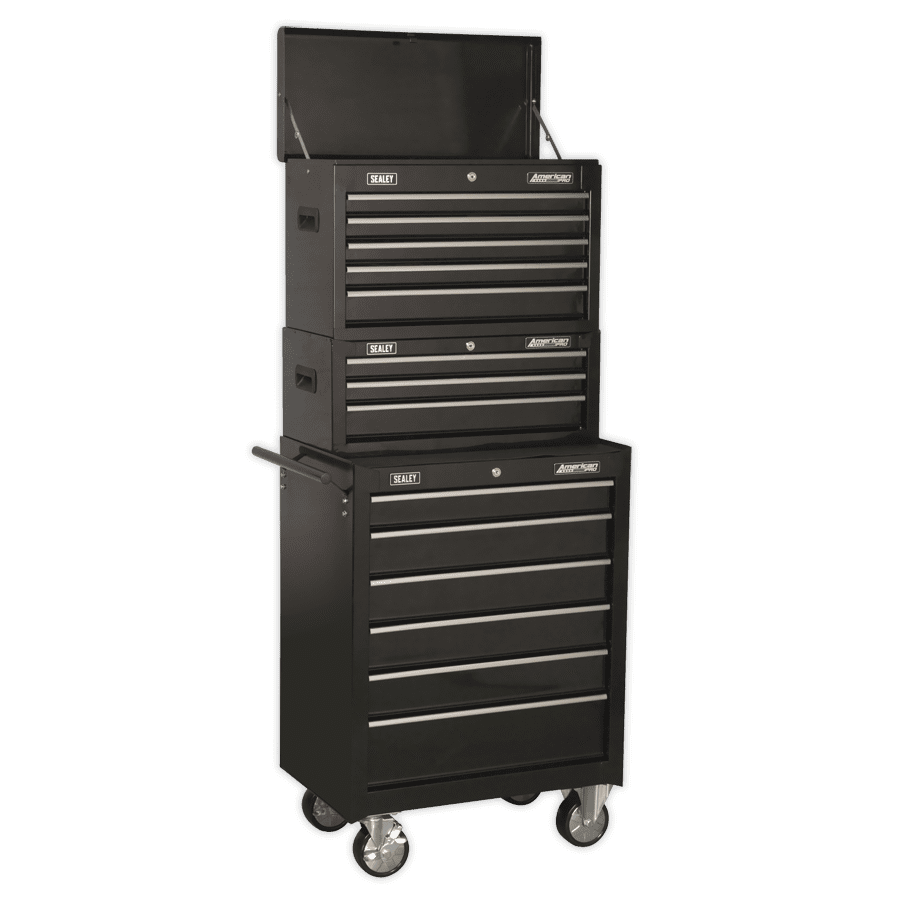 Sealey American Pro 14 Drawer Tool Chest AP22STACK | Recessed Carry Handles on top and middle boxes |  toolforce.ie
Lockable caster wheels