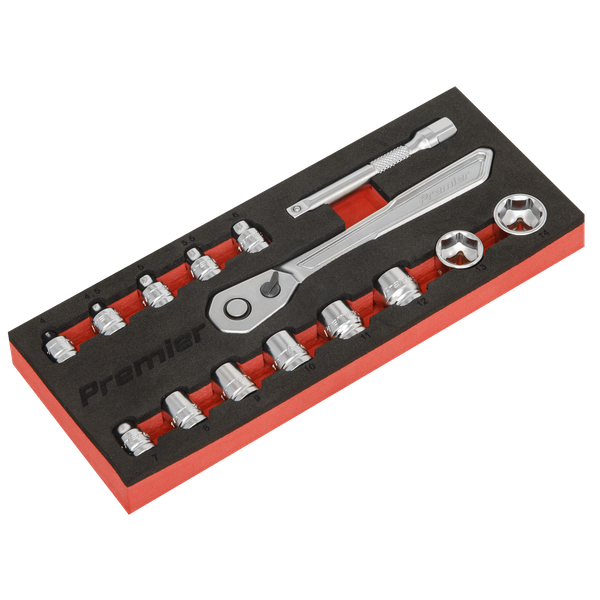 Low Profile Socket Set 15pc 1/4"Sq Drive Metric - Platinum Series | Manufactured from hardened and tempered Chrome Vanadium steel with a micro satin finish. | toolforce.ie