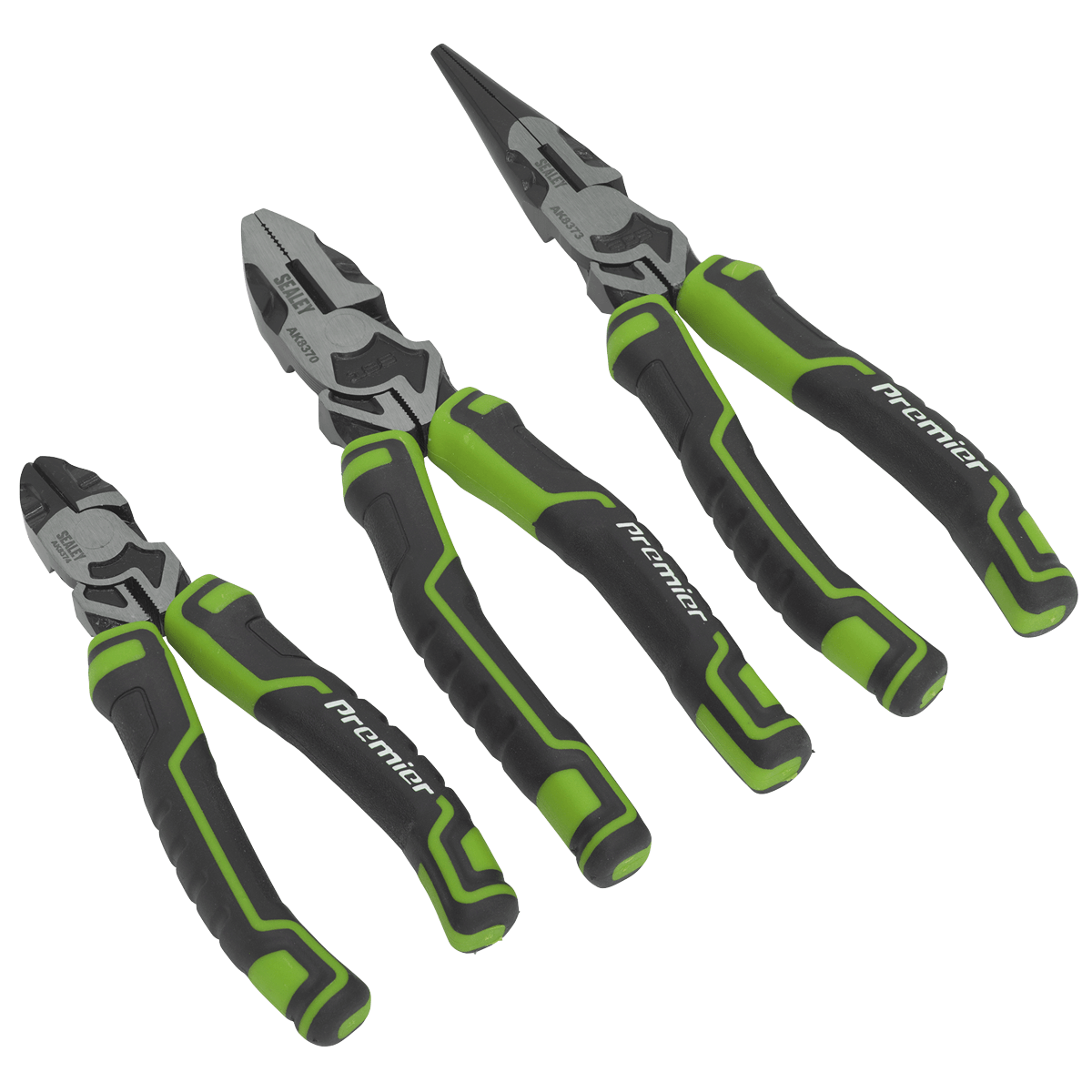 Sealey 3pc High Leverage Pliers Set - Hi-Vis Green AK8376HV | Manufactured from hardened and tempered drop-forged Chrome Vanadium steel. | toolforce.ie