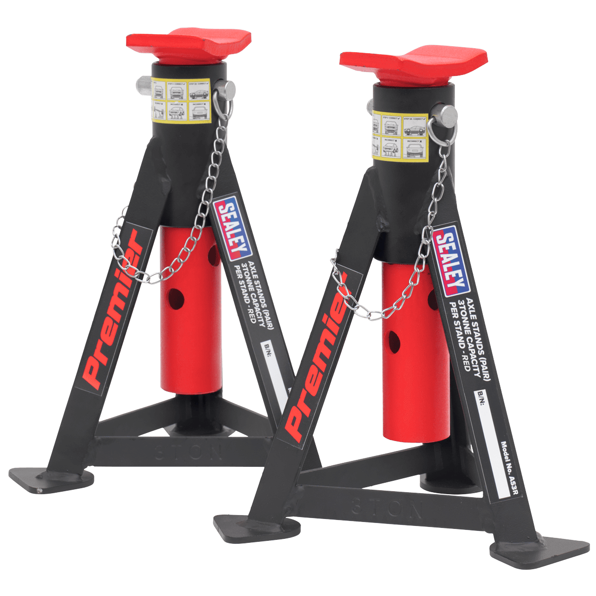 Sealey Axle Stand (Pair) 3 Tonne Capacity AS3R | Large crutches for good load distribution. | toolforce.ie