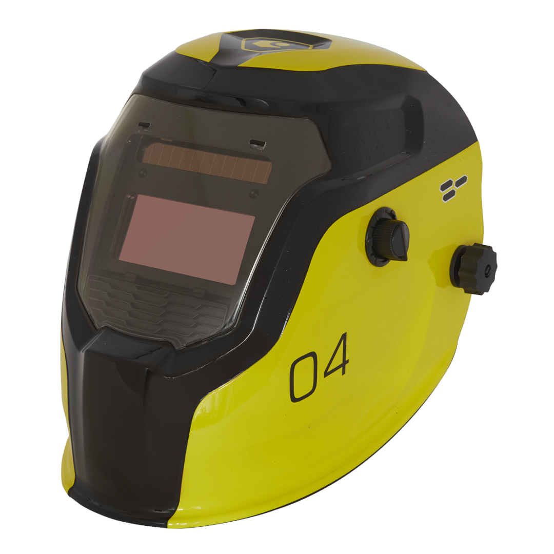 Sealey Welding Helmet Auto Darkening Shade 9-13 - YELLOW PWH4 | Welding helmet with infinitely adjustable shade control between 9-13. | toolforce.ie