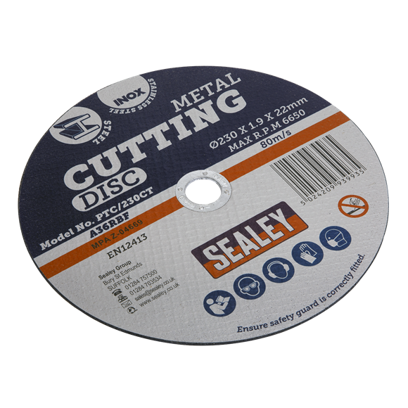 Sealey Cutting Disc 230 x 2mm 22mm Bore PTC/230CT | General purpose flat cutting disc recommended for use with Sealey and other leading makes of grinding and cutting power tools. | toolforce.ie