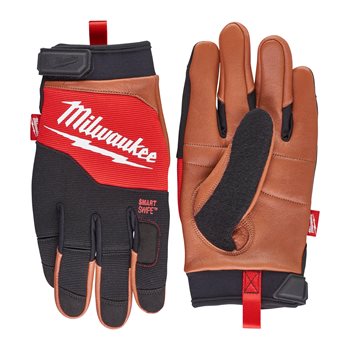 Milwaukee Hybrid Leather Work Gloves Size 11 XXL (4932471915) - Leather on the palm for extended durability and reinforced protection of hands.