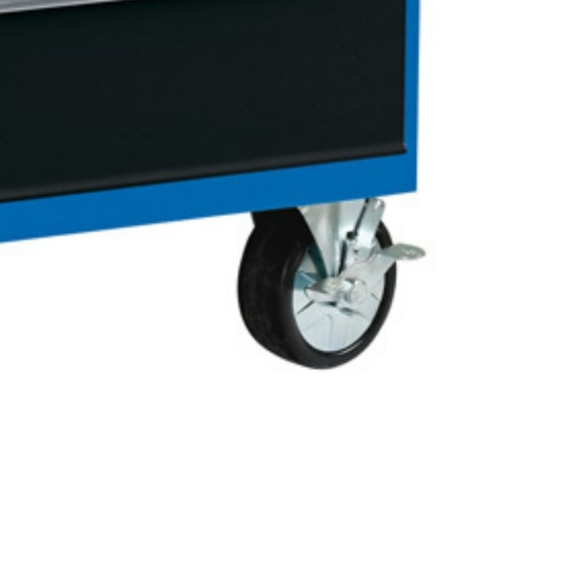 Fitted with two fixed and two braked, heavy - duty swivelling castors.