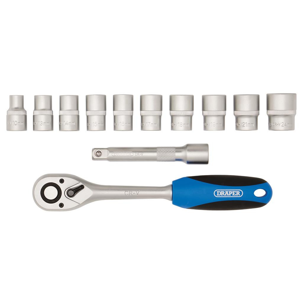 Draper Metric Socket and Ratchet Set, 1/2" Sq. Dr. (12 Piece) 16374