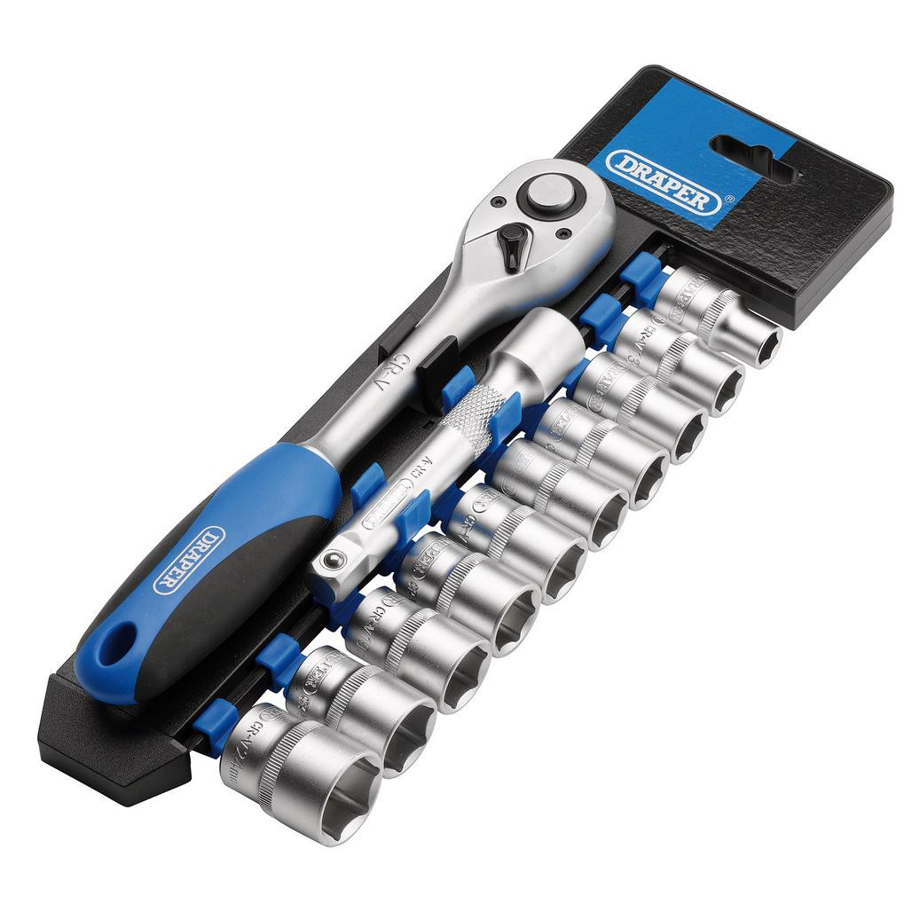 Draper Metric Socket and Ratchet Set, 1/2" Sq. Dr. (12 Piece) 16374
