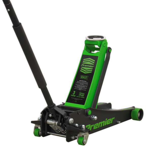 Sealey 3 Ton Trolley Jack with Rocket Lift 3040AG | Rocket Lift feature brings lifting arm into contact with jacking point with minimal pumps. | toolforce.ie