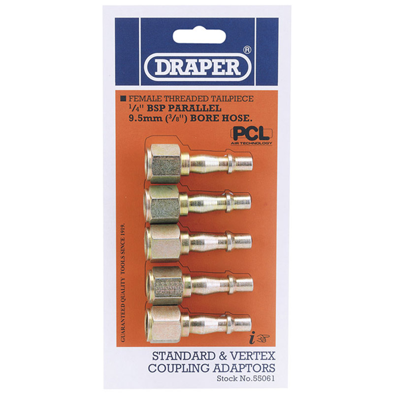 Draper 1/4" Female Thread PCL Coupling Screw Adaptor (Pack of 5) (A2746 PACKED)