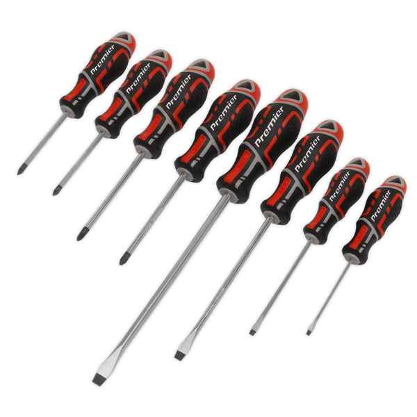 Screwdriver Set 8pc GripMAX® - Red | High quality Chrome Vanadium satin finished shafts with shot blasted and magnetized tips. | toolforce.ie