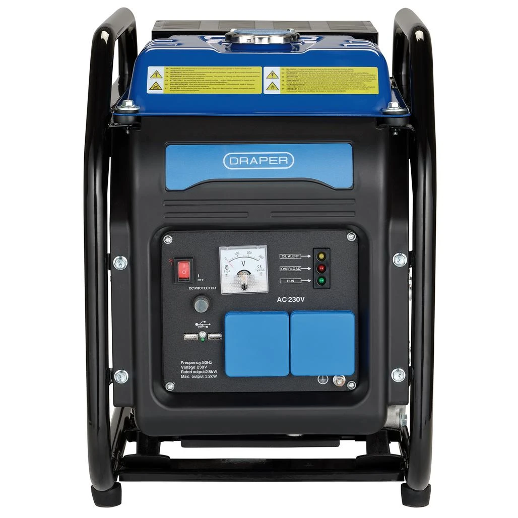 Draper 95204 petrol inverter generator with tubular steel frame