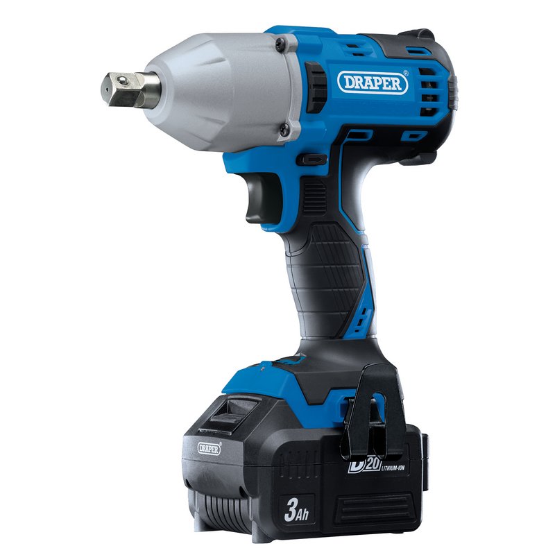 Draper D20 20V Brushless Mid-Torque Impact Wrench, 1/2", 2 x 3.0Ah Batteries, 1 x Charger, 400Nm (D20IW400SET)