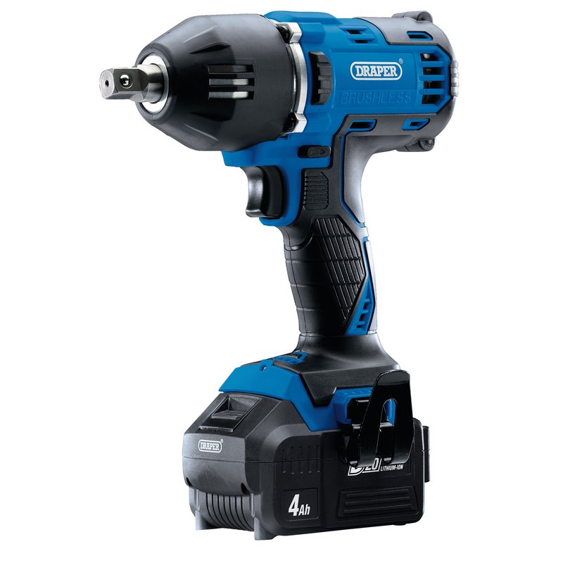 Draper D20 20V Brushless Mid-Torque Impact Wrench, 1/2", 2 x 4.0Ah Batteries, 1 x Fast Charger, 400Nm (D20IW400SET/2)