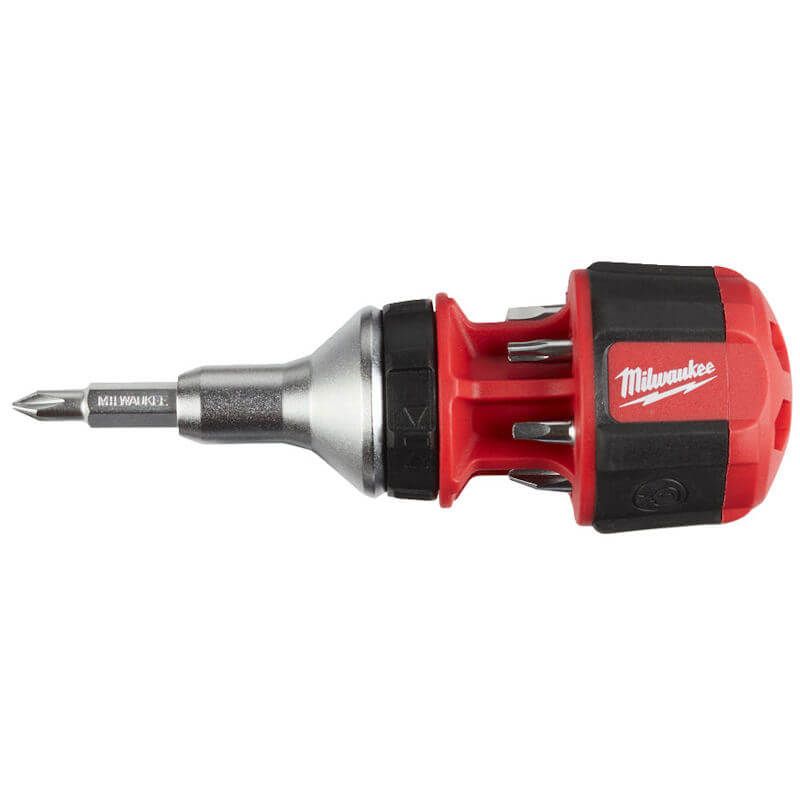MILWAUKEE 8 IN 1 COMPACT RATCHETING MULTI-BIT SCREWDRIVER, Full metal high torque ratchet for driving speed and control.