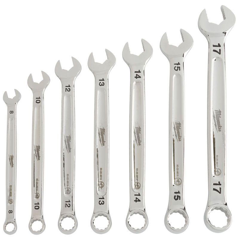 MILWAUKEE 7 PIECE METRIC COMBINATION SPANNER SET, Rounded I-Beam handle for comfortable handling grip.