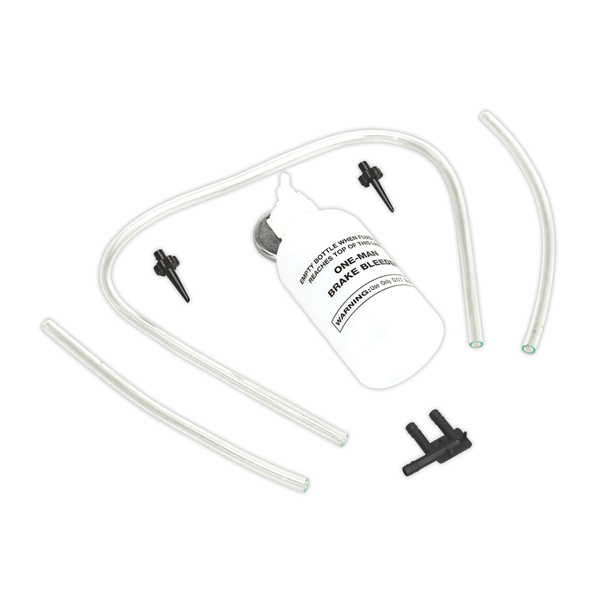 Sealey Brake Bleeder Set with Container VS0201 | Composite collection bottle with magnetic locating pad. | toolforce.ie