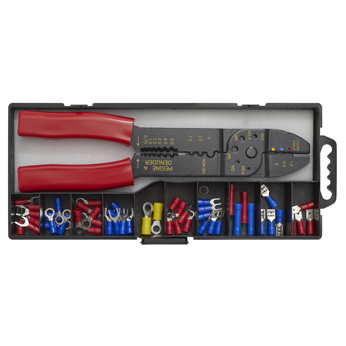 Sealey Crimping Tool Set S0536 | Supplied with approximately 50 assorted terminals and connectors in a handy storage case. | toolforce.ie