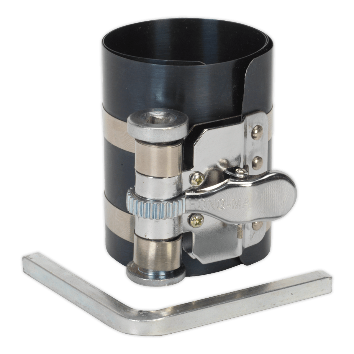 Sealey Piston Ring Compressor 75mm Ø60-175mm VS156 | Quality construction with sprung steel wraps and ratchet action tension mechanism. | toolforce.ie