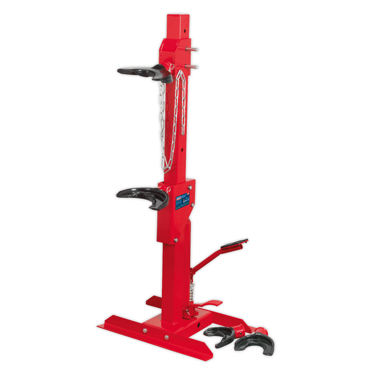 Sealey Coil Spring Compressing Station Hydraulic 1500kg Capacity RE231 | Plastic coated yokes reduce the risk of spring slippage or damage and are suitable for springs from Ø80mm to Ø175mm. | toolforce.ie