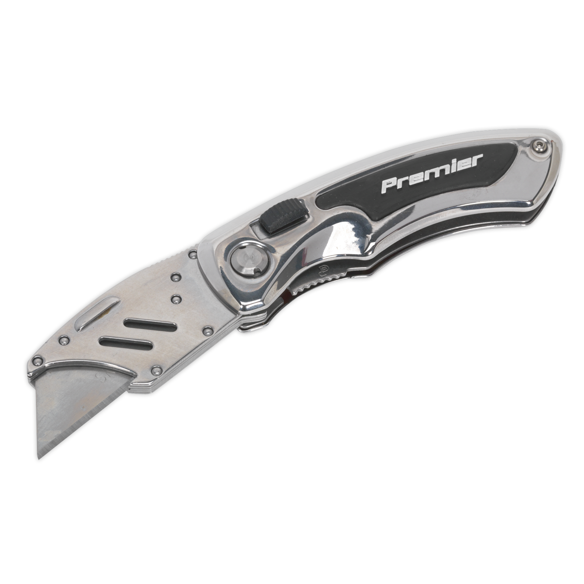 Sealey Locking Pocket Knife with Quick Change Blade PK23 | High quality mirror polished stainless steel handle and blade holder, fitted with positive lock to prevent folding whilst in use. | toolforce.ie