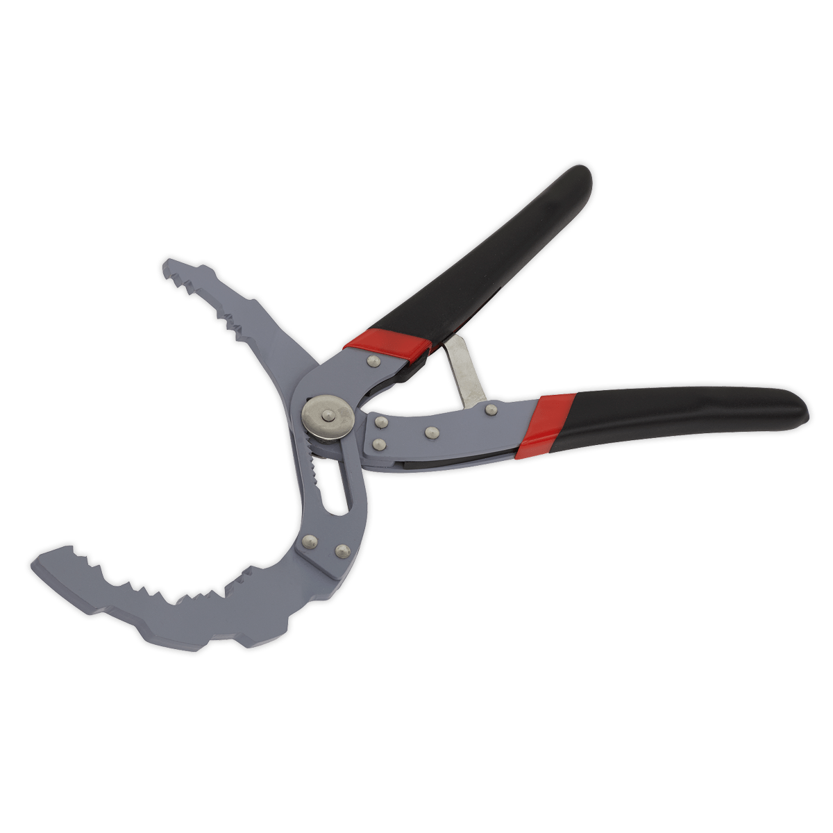 Sealey Oil Filter Pliers Self-Adjusting - Angled AK6421 | 30° Angled head allows access to previously impossible to reach areas. | toolforce.ie