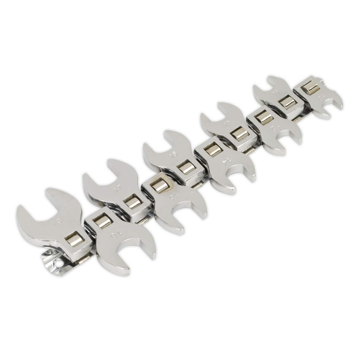 Sealey Crow's Foot Open-End Spanner Set 10pc 3/8"Sq Drive Metric S0866 | Manufactured from hardened and tempered Chrome Vanadium steel with a fully polished finish. | toolforce.ie