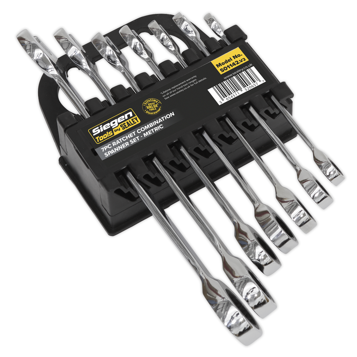 Sealey 7pc combination ratchet spanner set S01142 |  Chrome Vanadium steel ratchet combination spanner set. | toolforce.ie