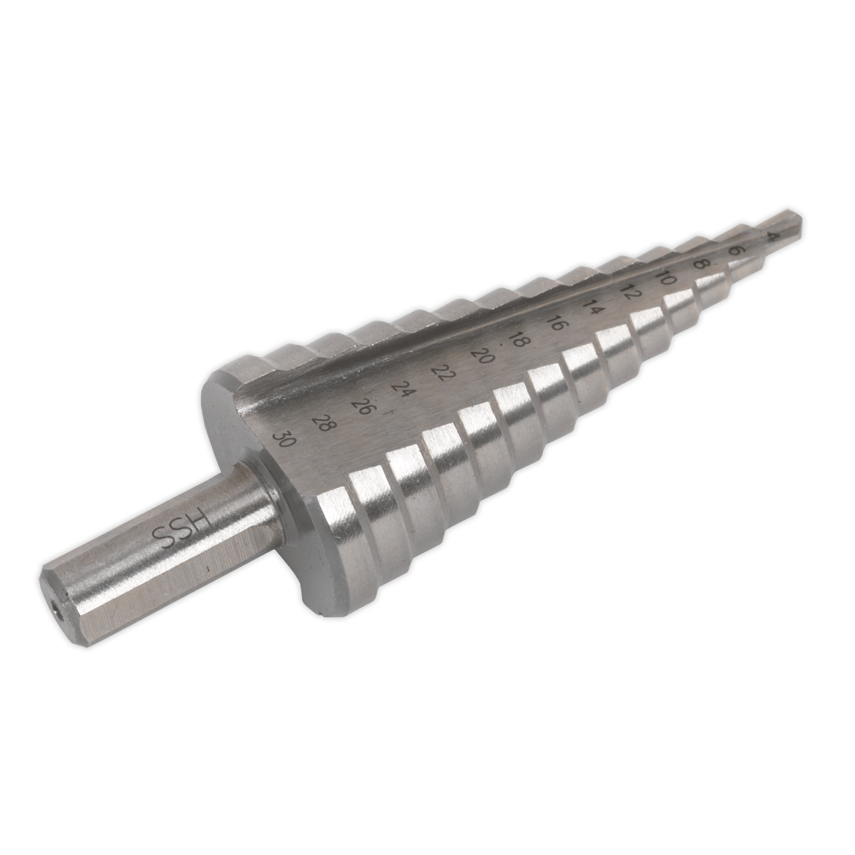 Sealey HSS M2 Step Drill Bit 4-30mm Double Flute AK4732 | High-speed HSS M2 double flute step drill. | toolforce.ie