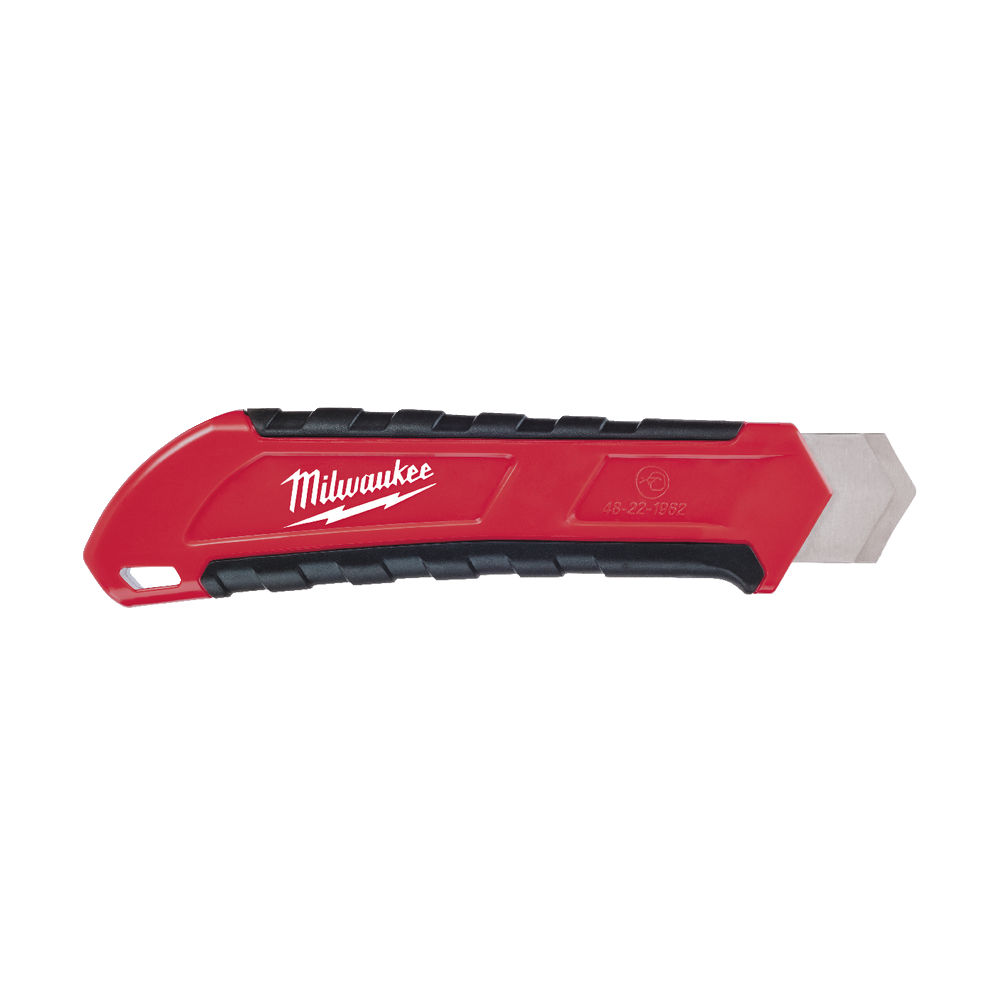 MILWAUKEE 25MM SNAP OFF KNIFE , Snap-off cap pocket clip that can be used to snap off blade segments.