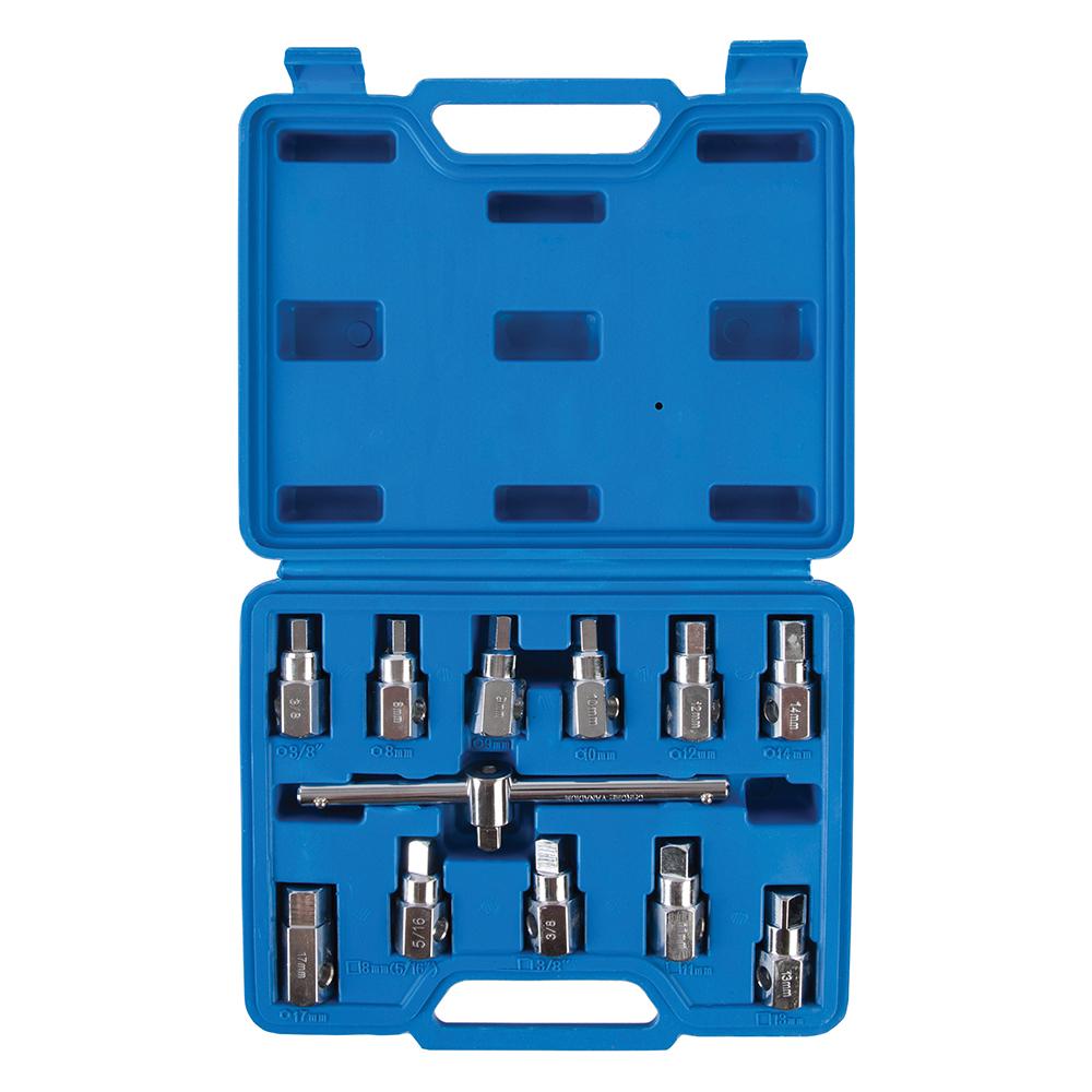 Silverline Universal Drain Plug Key Set 3/8" 12pce 279661, Hardened & tempered chrome vanadium steel | Toolforce