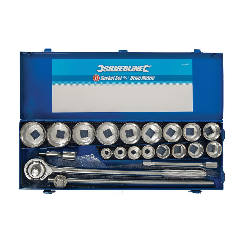 Silverline Socket Set 3/4" Drive Metric 21pce 633663, Hardened and Tempered | Toolforce